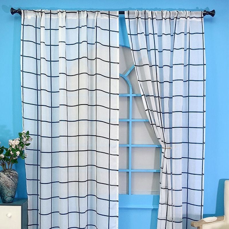 Cortina De Voile Com Padrão De Treliça Feita Sob Medida, Cortinas Transparentes Para Sala De Estar E Quarto
