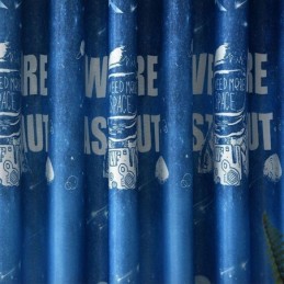 Cortina Blackout Estampada Com Estampa De Desenho Animado Azul Espacial Feita Sob Medida Para Quarto De Meninos