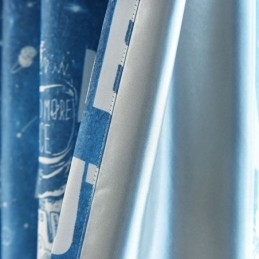 Cortina Blackout Estampada Com Estampa De Desenho Animado Azul Espacial Feita Sob Medida Para Quarto De Meninos