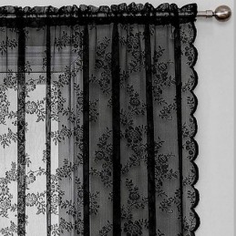 Cortinas De Renda Transparente Pretas Com Estampa Floral Para Sala De Estar