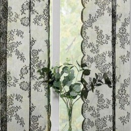 Cortinas De Renda Transparente Pretas Com Estampa Floral Para Sala De Estar