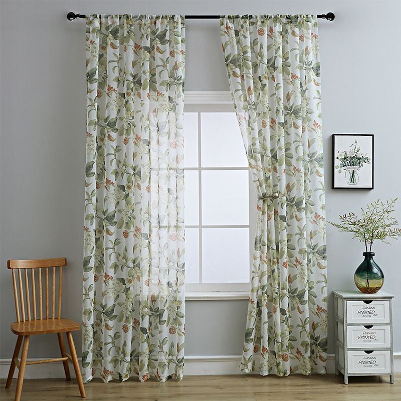 Cortinas De Tule Translúcido Estampadas Em Voile Transparente Para Sala De Estar