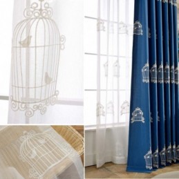 Cortina Transparente Respirável Feita Sob Medida, Cortina Com Bordado De Gaiola Para Pássaros, Sala De Estar