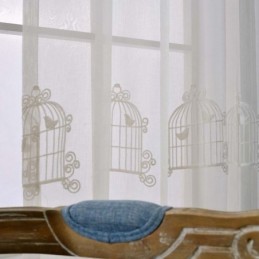 Cortina Transparente Respirável Feita Sob Medida, Cortina Com Bordado De Gaiola Para Pássaros, Sala De Estar