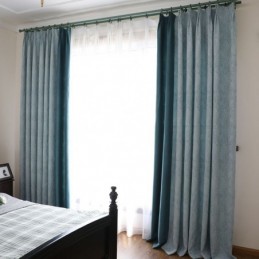 Cortina Blackout Feita Sob Medida Cortina Estilo Europeu Simples Algodão Macio Azul Jacquard Decorativo Quarto