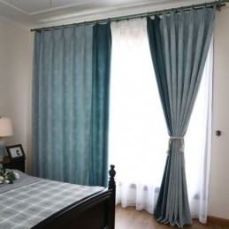 Cortina Blackout Feita Sob Medida Cortina Estilo Europeu Simples Algodão Macio Azul Jacquard Decorativo Quarto