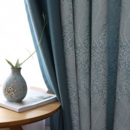 Cortina Blackout Feita Sob Medida Cortina Estilo Europeu Simples Algodão Macio Azul Jacquard Decorativo Quarto