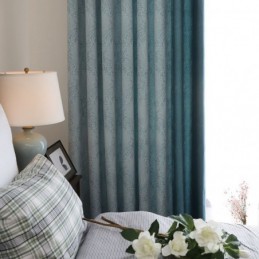Cortina Blackout Feita Sob Medida Cortina Estilo Europeu Simples Algodão Macio Azul Jacquard Decorativo Quarto