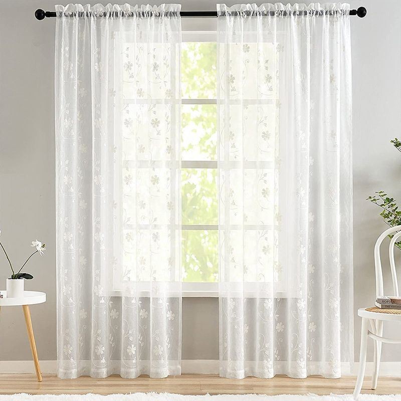 Cortinas Brancas Transparentes, Cortinas Bordadas Para Janelas, Cortinas Sob Medida Para Sala De Estar E Quarto