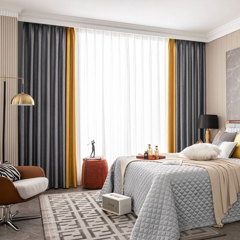 Cortinas Blackout Geométricas Jacquard Para Sala De Estar