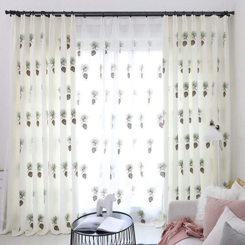 Cortina Pastoral Moderna Feita Sob Medida, Cortina Com Pinha Bordada, Cortinas Frescas Para Sala De Estar
