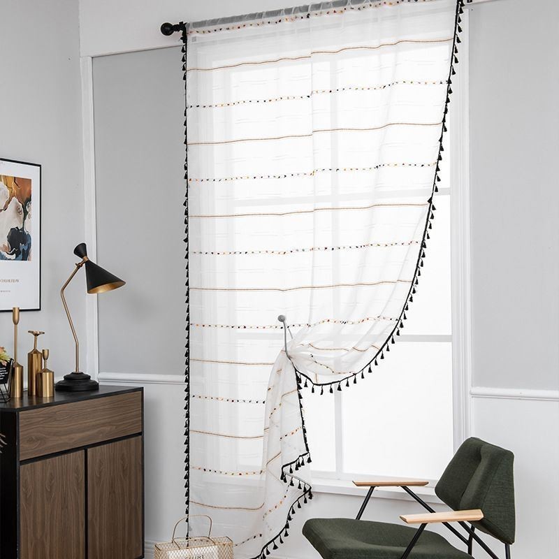 Cortinas Nórdicas Transparentes Com Padrão Listrado E Semi Voile