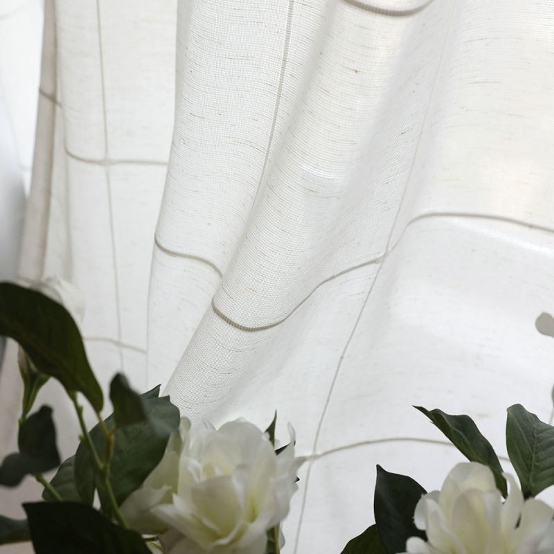 Cortina Minimalista Transparente Feita Sob Medida Cortina Grande Com Painel De Voile Jacquard De Treliça Sala De Estar Um