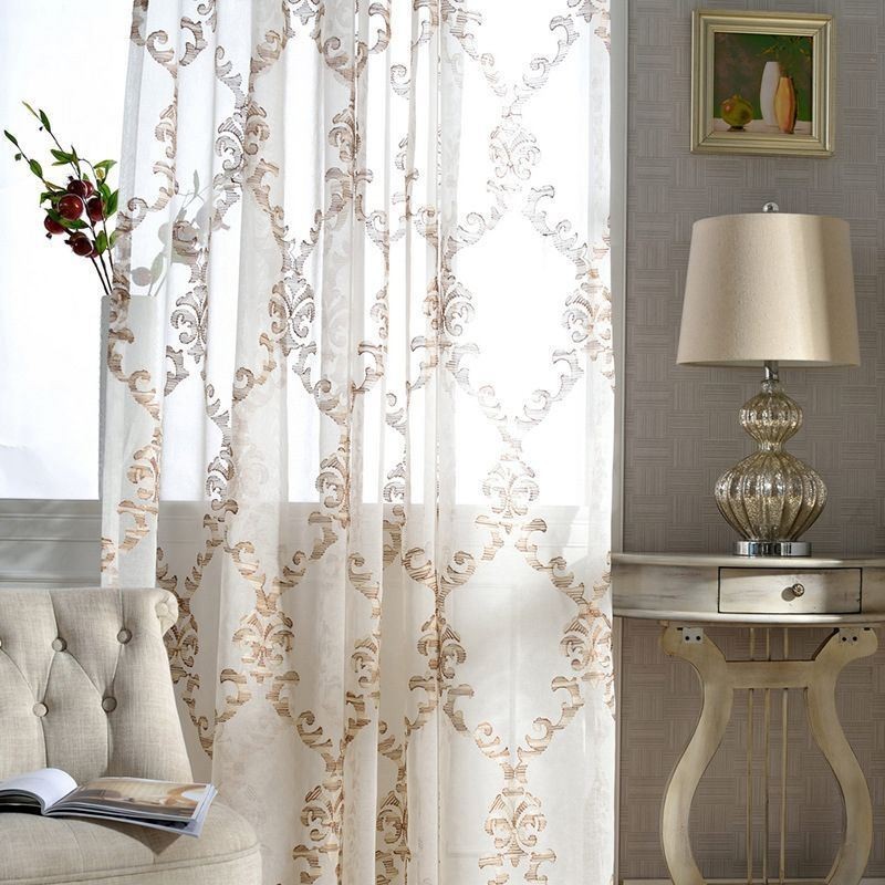 Cortina De Tule Bordado Sob Medida Cortina Moderna De Gaze Voile Para Sala De Estar E Quarto
