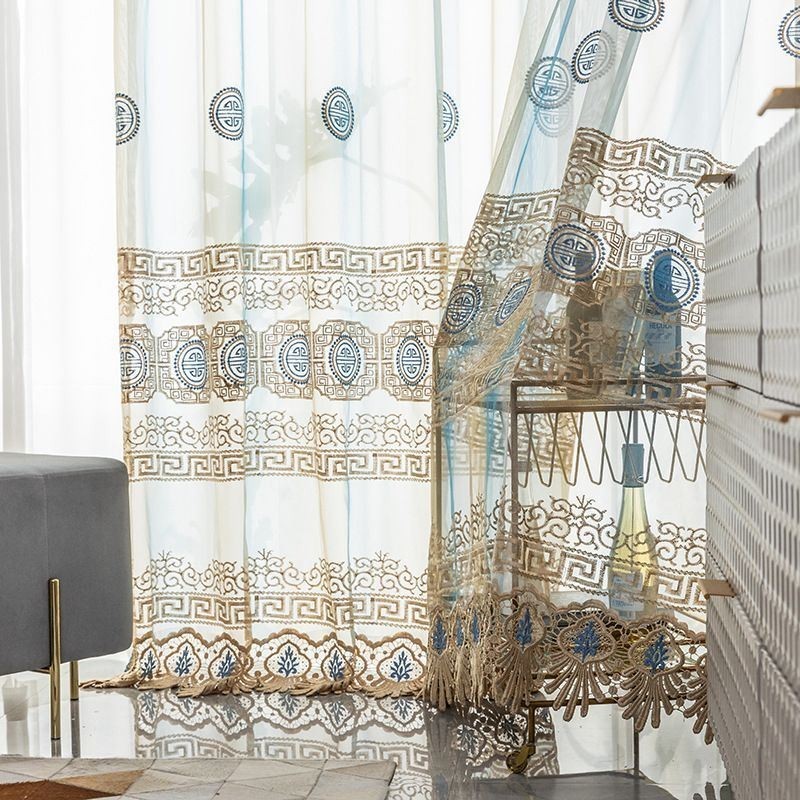 Cortina De Tule Bordado De Luxo Feita Sob Medida, Cortina Voile Transparente Para Sala De Estar
