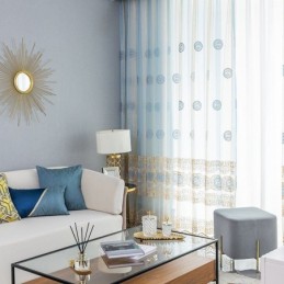 Cortina De Tule Bordado De Luxo Feita Sob Medida, Cortina Voile Transparente Para Sala De Estar