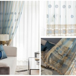 Cortina De Tule Bordado De Luxo Feita Sob Medida, Cortina Voile Transparente Para Sala De Estar