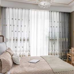 Cortina De Tule Bordado Sob Medida Cortina Europeia De Luxo Em Voile Transparente Para Sala De Estar