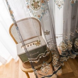 Cortina De Tule Bordado Sob Medida Cortina Europeia De Luxo Em Voile Transparente Para Sala De Estar