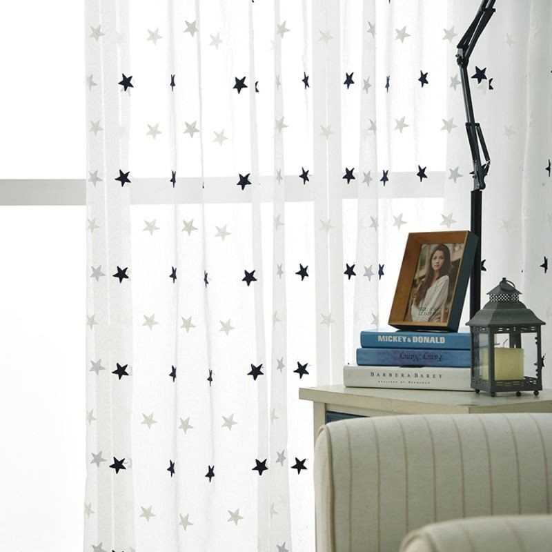 Cortina Transparente De Voile Com Bordado De Estrelas Feita Sob Medida, Painel De Cortina Para Sala De Estar, Quarto, Porta De Vidro E Janela