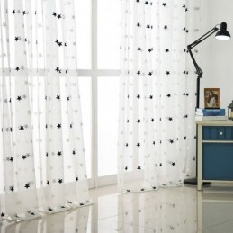 Cortina Transparente De Voile Com Bordado De Estrelas Feita Sob Medida, Painel De Cortina Para Sala De Estar, Quarto, Porta De Vidro E Janela