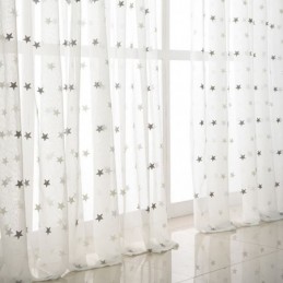 Cortina Transparente De Voile Com Bordado De Estrelas Feita Sob Medida, Painel De Cortina Para Sala De Estar, Quarto, Porta De Vidro E Janela