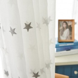 Cortina Transparente De Voile Com Bordado De Estrelas Feita Sob Medida, Painel De Cortina Para Sala De Estar, Quarto, Porta De Vidro E Janela