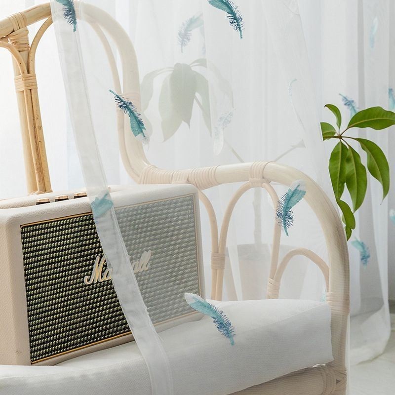 Cortina Transparente Bordada Com Penas Feita Sob Medida, Cortina Minimalista Respirável Para Sala De Estar E Quarto