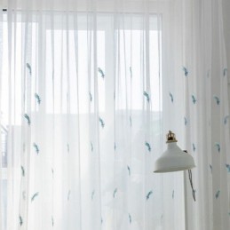 Cortina Transparente Bordada Com Penas Feita Sob Medida, Cortina Minimalista Respirável Para Sala De Estar E Quarto