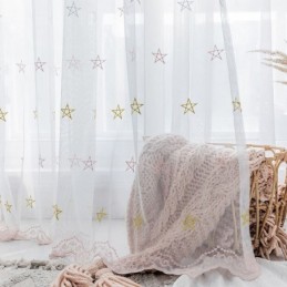 Cortina Bordada De Luxo Feita Sob Medida Com Padrão De Pentagrama Transparente Para Sala De Estar E Quarto