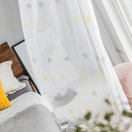 Cortina Bordada De Luxo Feita Sob Medida Com Padrão De Pentagrama Transparente Para Sala De Estar E Quarto