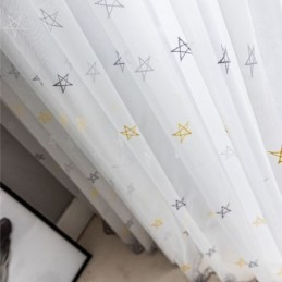 Cortina Bordada De Luxo Feita Sob Medida Com Padrão De Pentagrama Transparente Para Sala De Estar E Quarto