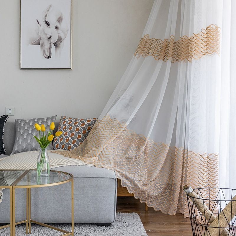 Cortina Transparente Respirável Feita Sob Medida, Cortina Europeia Decorativa De Tule Voile Para Sala De Estar