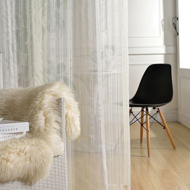 Cortina Nórdica Transparente Feita Sob Medida Em Tule Listrado Para Sala De Estar E Quarto
