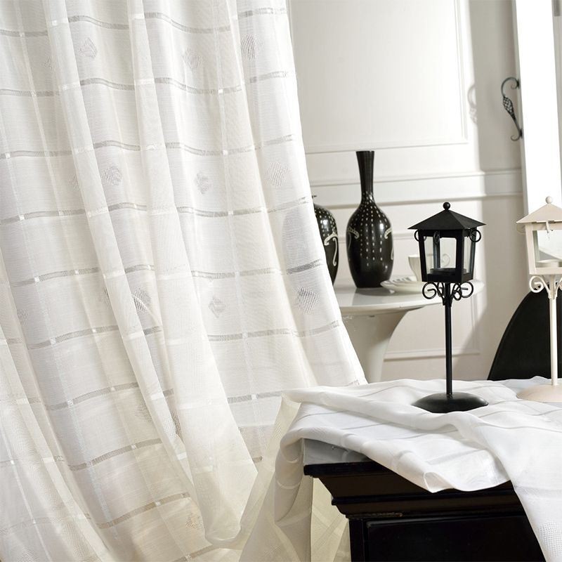 Cortina Transparente Jacquard Geométrica Feita Sob Medida Cortina De Luxo Tull Sala De Estar Quarto