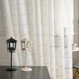 Cortina Transparente Jacquard Geométrica Feita Sob Medida Cortina De Luxo Tull Sala De Estar Quarto