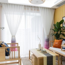 Cortina Transparente Estilo Nórdico Feita Sob Medida, Cortina De Voile Estampada Para Sala De Estar E Quarto