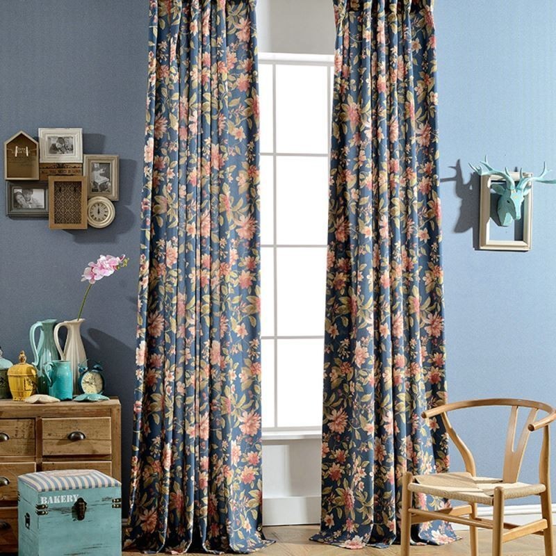 Cortina Para Sala De Estar Sob Medida Cortina Azul Com Estampa Magnífica Tratamento Para Janela Do Quarto