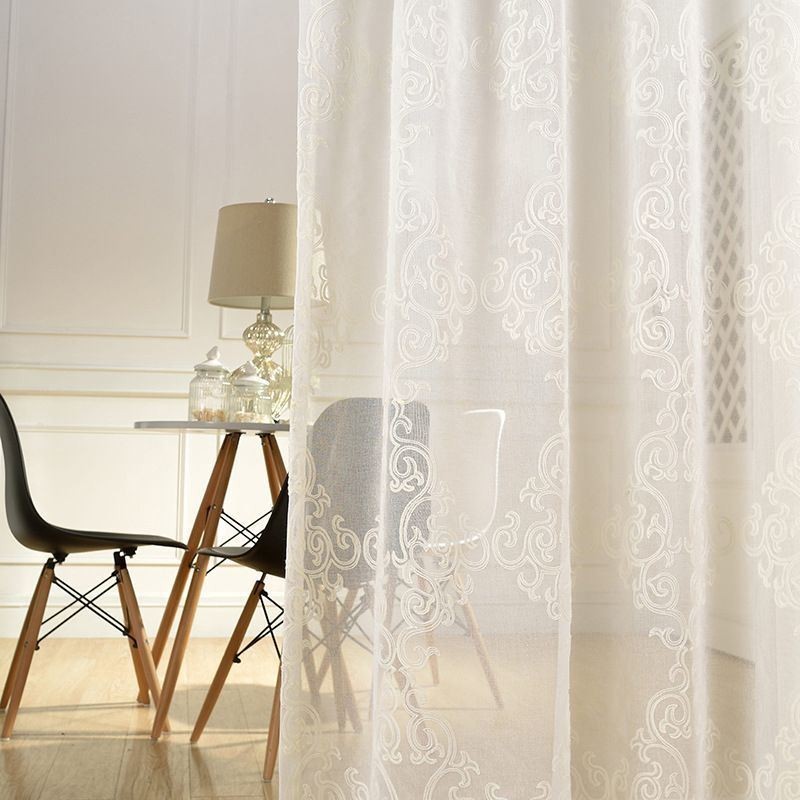 Cortina Transparente Bordada Sob Medida, Cortina Branca Para Decoração De Janelas, Sala De Estar E Quarto