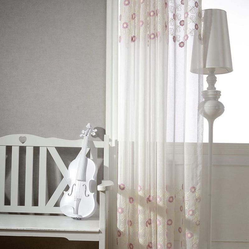 Cortina Nórdica De Tule Bordado Sob Medida, Cortina Floral Voile Transparente Para Sala De Estar