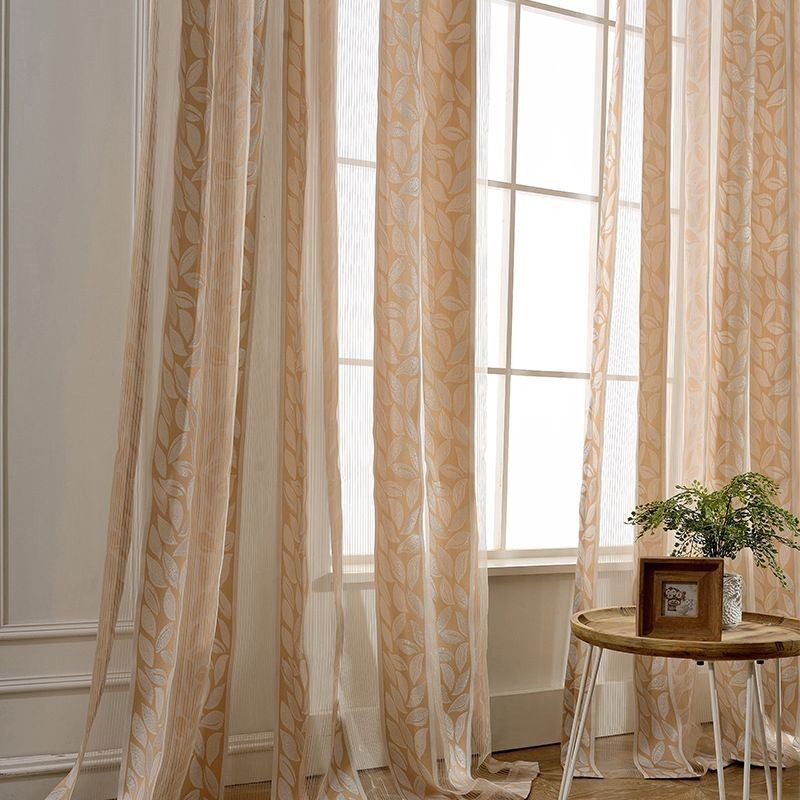 Cortinas De Tule Jacquard Com Folhas, Cortinas Nórdicas Transparentes Para Sala De Estar