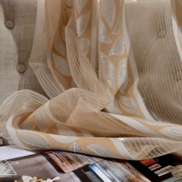 Cortinas De Tule Jacquard Com Folhas, Cortinas Nórdicas Transparentes Para Sala De Estar