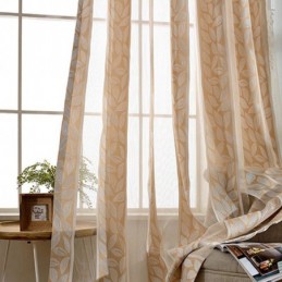 Cortinas De Tule Jacquard Com Folhas, Cortinas Nórdicas Transparentes Para Sala De Estar