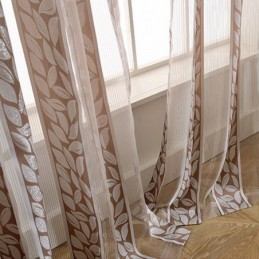 Cortinas De Tule Jacquard Com Folhas, Cortinas Nórdicas Transparentes Para Sala De Estar