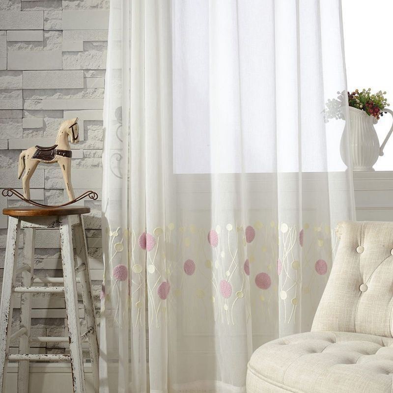 Cortina De Tule Bordado Sob Medida Cortina Moderna De Gaze Voile Para Sala De Estar E Quarto