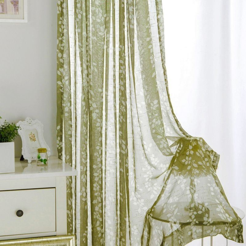 Cortina Transparente Estampada Simplicity Feita Sob Medida Cortina De Folhas De Tule Para Sala De Estar