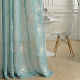 Cortinas De Voile Transparente Com Bordados Florais E Tule Decorativo Para Sala De Estar