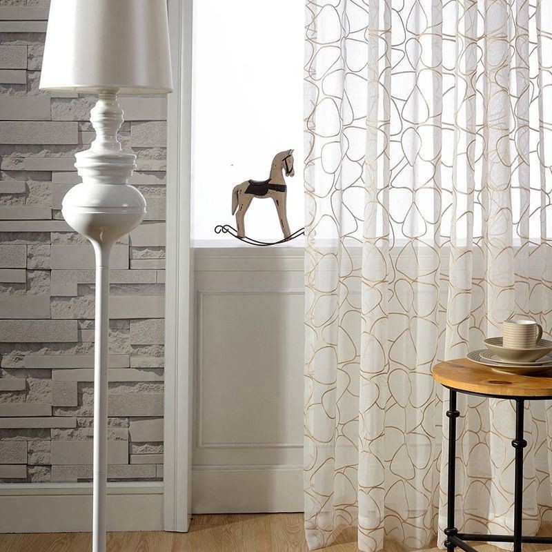 Cortina Moderna De Tule Bordado Sob Medida, Cortina Voile Transparente Para Sala De Estar