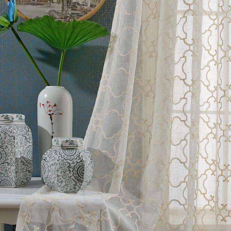 Cortina Nórdica Bordada Sob Medida, Cortina De Algodão Transparente Para Sala De Estar E Quarto