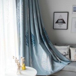 Cortina Blackout Bue Leaf Feita Sob Medida, Tratamento De Janela Moderno E Minimalista